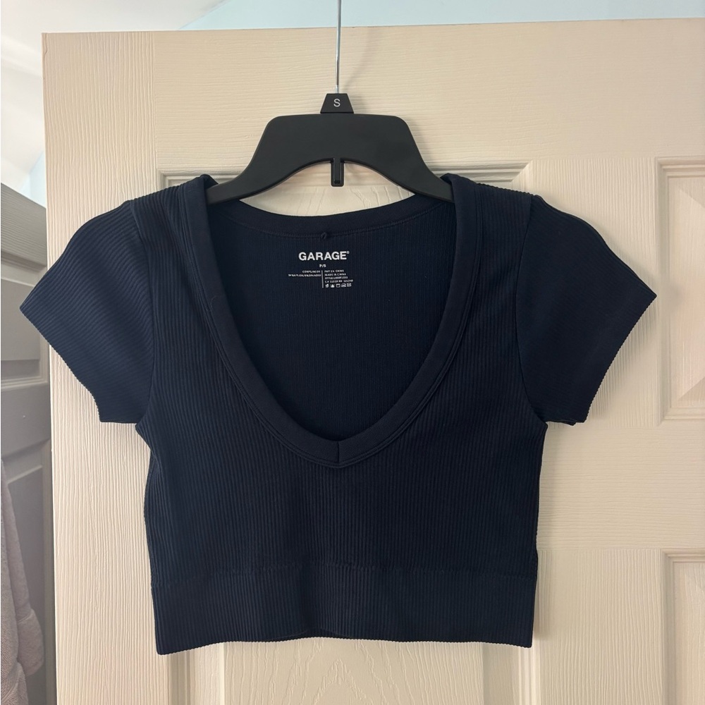 Garage Women's Navy Ribbed Crop Top